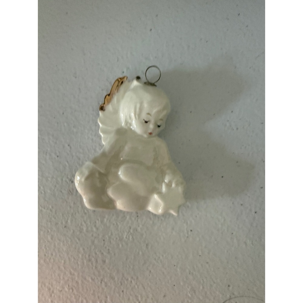 Vintage Goebel Germany 1992 Porcelain Angel Ornament Gold Trim Cherub Figurine